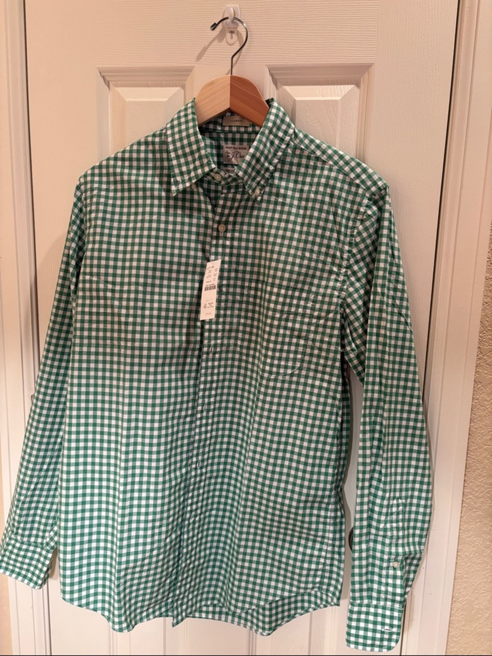 J. Crew Green and White Gingham Button-Down Shirt